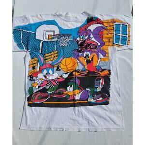 Vintage Looney Tunes Shirt Tiny Toons Acme Hoop Group AOP 90s Freeze Size L